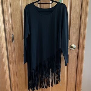 Black Fringe Long Sleeve Top